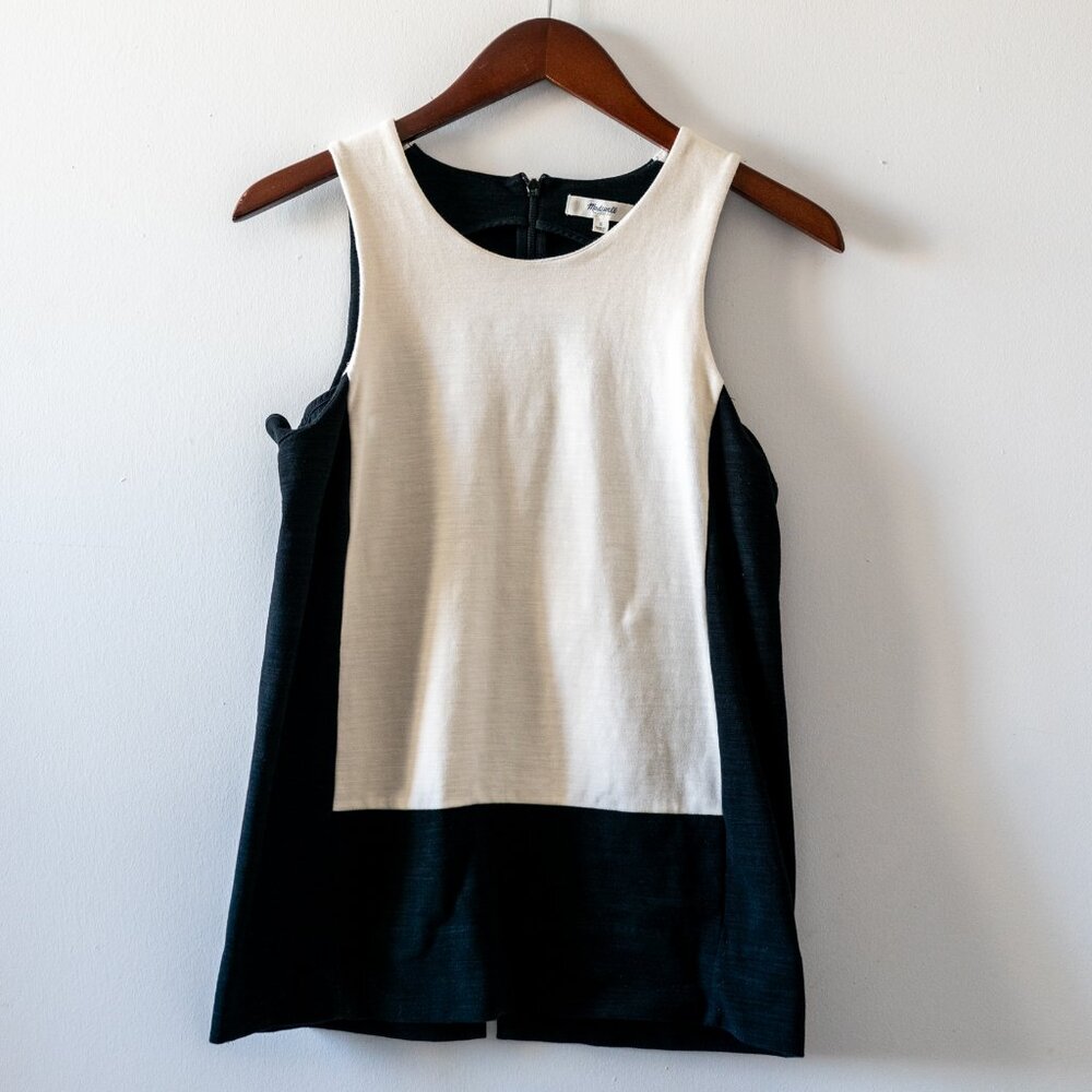 Madewell J Crew Colorblock Ponte Black White Tank Top  S Small